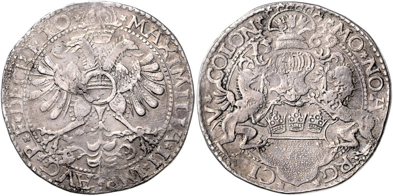 KÖLN, STADT, Taler 1569. Mit Titel Maximilian II. 28,64g.
ss+/ss
Dav.9155, Nos...