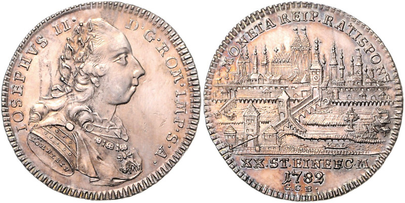 REGENSBURG, STADT, 1/2 Konventionstaler 1782. Mit Brusbild Joseph II. Am Armabsc...