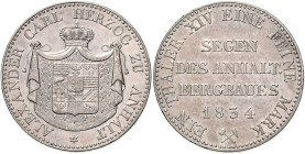 ANHALT-BERNBURG, Alexander Carl, 1834-1863, Ausbeutetaler 1834.
vz
AKS 15, T.2, Dav.502