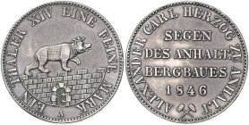 ANHALT-BERNBURG, Alexander Carl, 1834-1863, Ausbeutetaler 1846.
ss/vz
AKS 16, T.3, Dav.504