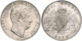 BADEN, Leopold, 1830-1852, Doppelgulden 1850.
vz/st
AKS 91, T.27, Dav.527