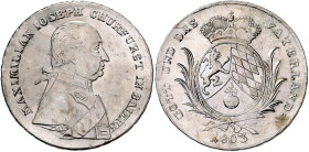 BAYERN, Maximilian IV. Joseph, 1799-1806, Konventionstaler 1803. 27,97g.
l.just., gereinigt, ss-vz
AKS 8, T.37, Dav.545
