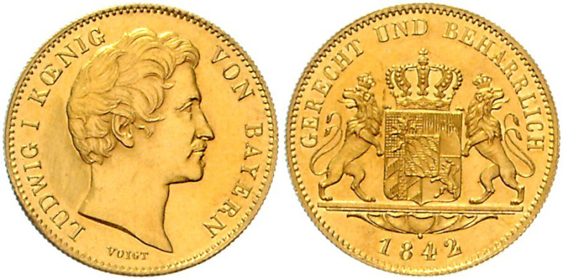 BAYERN, Ludwig I., 1825-1848, Dukat 1842, München. 3,48g.
GOLD, Rs.f.Kr., vz
A...