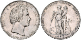 BAYERN, Ludwig I., 1825-1848, Geschichtstaler 1833. Zollverein mit Preussen.
vz+
AKS 128, T.61, Dav.569