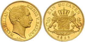 BAYERN, Maximilian II., 1848-1864, Dukat 1856. 3,49g.
GOLD, vz aus PP
AKS 142, J.127, Frbg.277