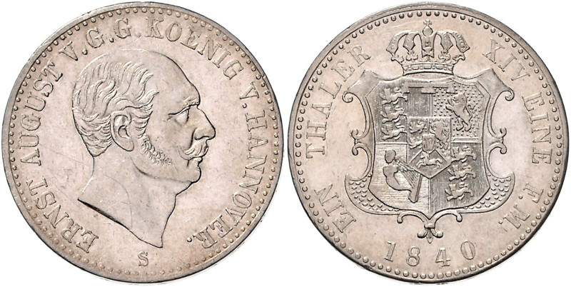 HANNOVER, Ernst August, 1837-1851, Taler 1840 S.
f.vz
AKS 103, T.161, Dav.671