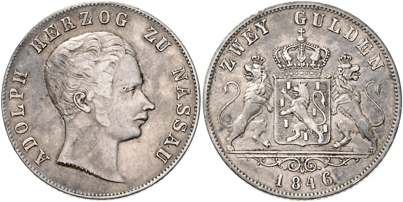 NASSAU, Adolph, 1839-1866, Doppelgulden 1846.
ss/vz
AKS 62, T.233, Dav.746