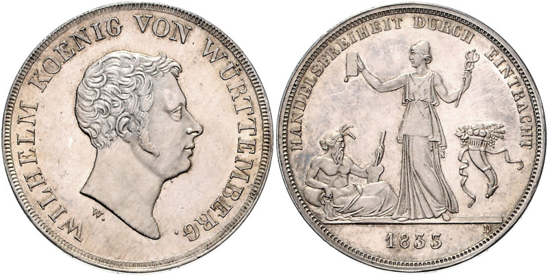 WÜRTTEMBERG, Wilhelm I., 1816-1864, Kronentaler 1833 W-D.
st/Prachtex.
AKS 67,...