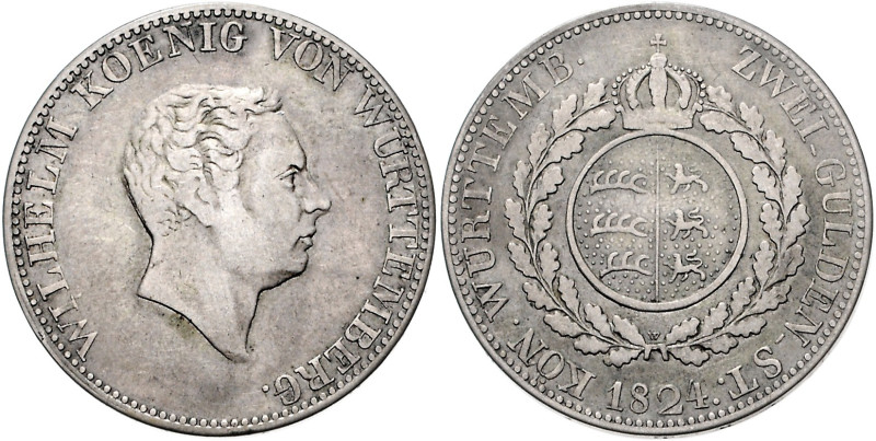 WÜRTTEMBERG, Wilhelm I., 1816-1864, Doppelgulden 1824.
ss+
AKS 73, T.431, Dav....