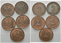 KLEINMÜNZEN, 2 Pfennig 1908 E.
5 Stk., st
J.11