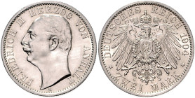 ANHALT, Friedrich II., 1904-1918, 2 Mark 1904 A. Regierungsantritt.
st
J.22