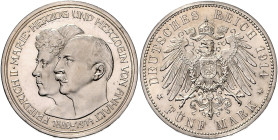 ANHALT, Friedrich II., 1904-1918, 5 Mark 1914 A. Silberhochzeit.
st fein
J.25