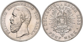 BADEN, Friedrich I., 1856-1907, 5 Mark 1888 G. Ohne Querstrich im A.
ss/vz
J.27F