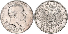 BADEN, Friedrich I., 1856-1907, 2 Mark 1902 G. 25jährige Regierungs-Jubiläum.
st fein
J.30