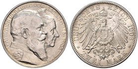 BADEN, Friedrich I., 1856-1907, 2 Mark 1906 G. Goldene Hochzeit.
f.st/st
J.34