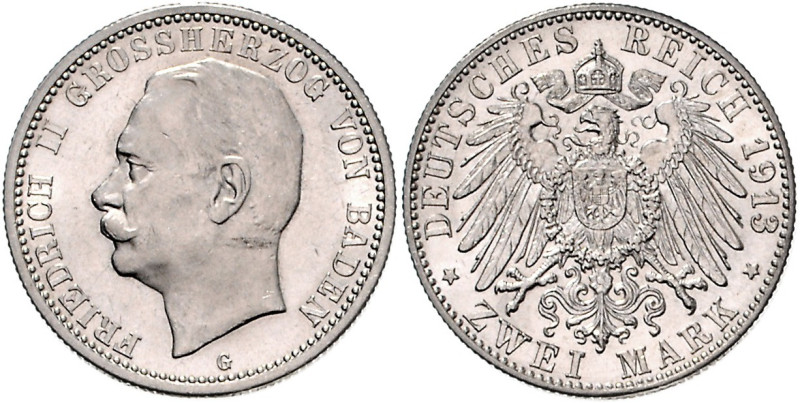 BADEN, Friedrich II., 1907-1918, 2 Mark 1913 G.
st
J.38