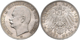 BADEN, Friedrich II., 1907-1918, 3 Mark 1908 G.
st
J.39