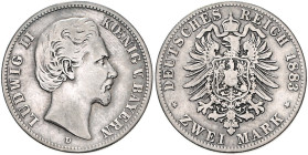 BAYERN, Ludwig II., 1864-1886, 2 Mark 1883 D.
ss+
J.41
