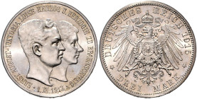 BRAUNSCHWEIG-LÜNEBURG, Ernst August, 1913-1918, 3 Mark 1915 A. Regierungsantritt. Ohne Lüneburg.
Prachtex., st fein
J.55
