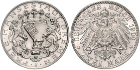 BREMEN, Freie Hansestadt, 2 Mark 1904 J.
st fein
J.59