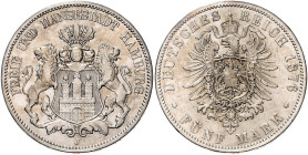 HAMBURG, Freie und Hansestadt, 5 Mark 1876 J.
ss/vz
J.62