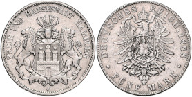 HAMBURG, Freie und Hansestadt, 5 Mark 1888 J.
ss/vz
J.62