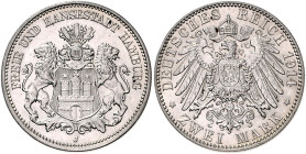HAMBURG, Freie und Hansestadt, 2 Mark 1914 J.
st
J.63