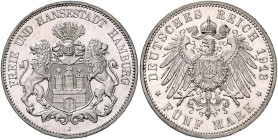HAMBURG, Freie und Hansestadt, 5 Mark 1913 J.
f.st
J.65