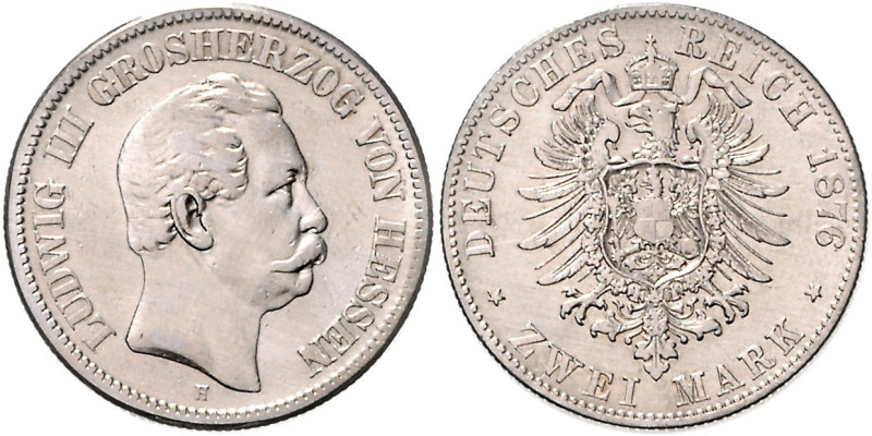 HESSEN, Ludwig III., 1848-1877, 2 Mark 1876 H.
ss/vz
J.66