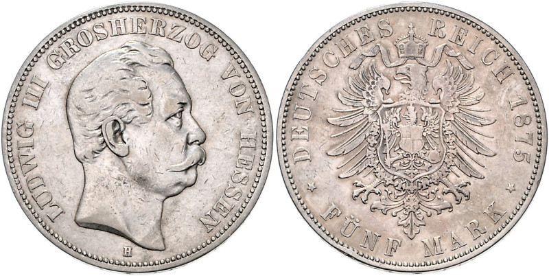 HESSEN, Ludwig III., 1848-1877, 5 Mark 1875 H. 27,74g.
ss
J.67