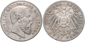 HESSEN, Ludwig IV., 1877-1892, 2 Mark 1891 A.
ss+
J.70