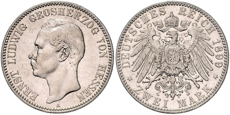 HESSEN, Ernst Ludwig, 1892-1918, 2 Mark 1899 A.
ss/vz
J.72