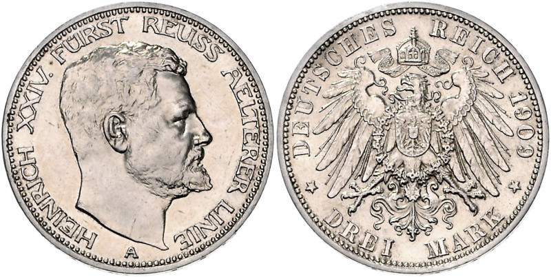 REUSS, ÄLTERE LINIE, Heinrich XXIV., 1902-1918, 3 Mark 1909 A.
st
J.119