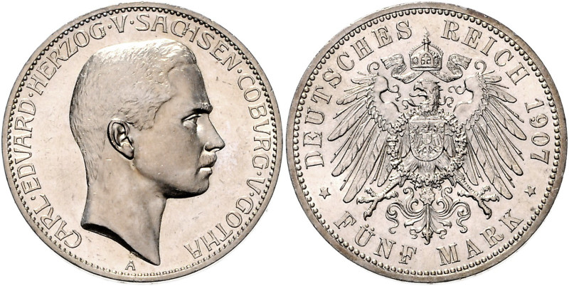 SACHSEN-COBURG-GOTHA, Carl Eduard, 1900-1918, 5 Mark 1907 A.
f.st
J.148