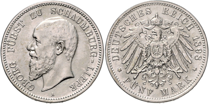 SCHAUMBURG-LIPPE, Georg, 1893-1911, 5 Mark 1898 A.
ss/vz
J.165