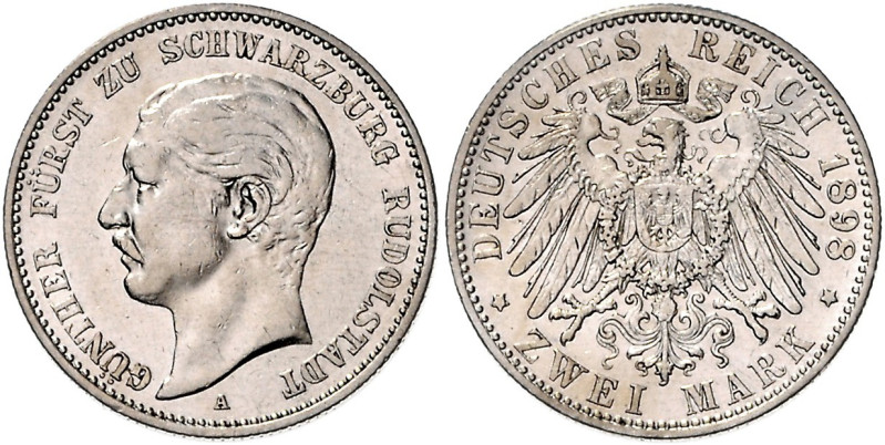 SCHWARZBURG-RUDOLSTADT, Günther Victor, 1890-1918, 2 Mark 1898 A.
ss/vz
J.167