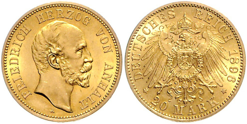 ANHALT, Friedrich I., 1871-1904, 20 Mark 1896 A.
st
J.181