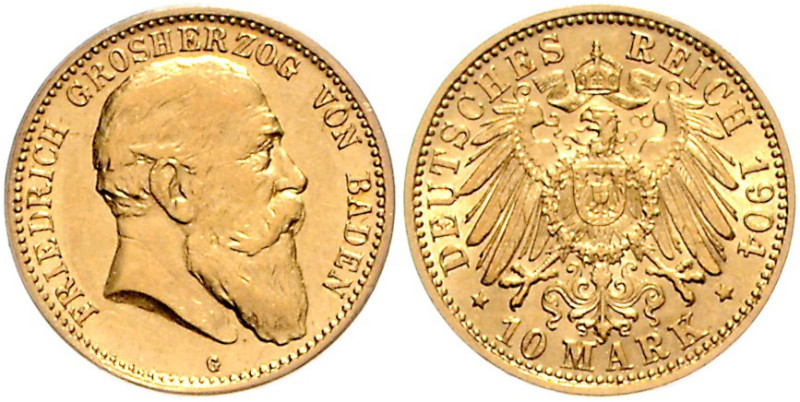 BADEN, Friedrich I., 1852-1907, 10 Mark 1904 G.
st
J.190