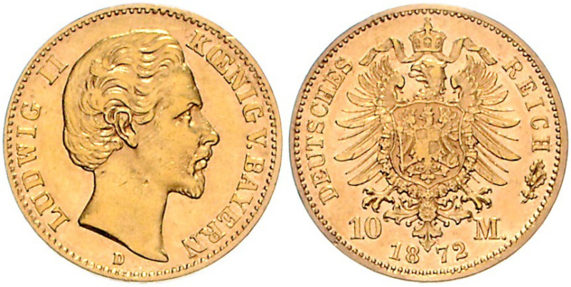 BAYERN, Ludwig II., 1864-1886, 10 Mark 1872 D.
vz/st
J.193