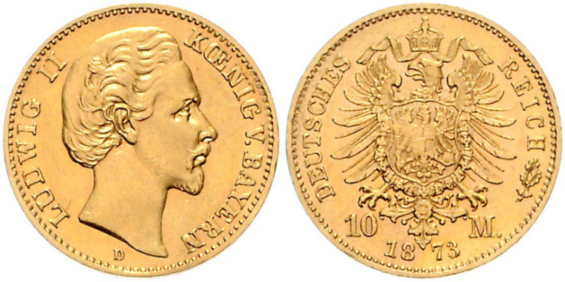 BAYERN, Ludwig II., 1864-1886, 10 Mark 1873 D.
f.st
J.193