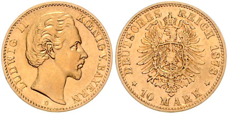 BAYERN, Ludwig II., 1864-1886, 10 Mark 1878 D.
vz/st
J.196