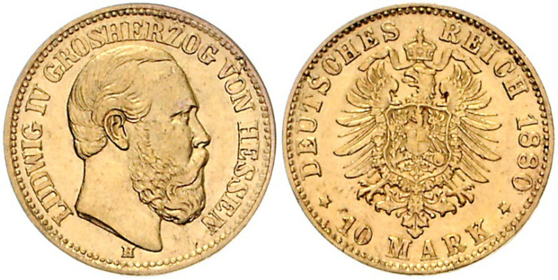 HESSEN, Ludwig IV., 1877-1892, 10 Mark 1880 H.
vz
J.219