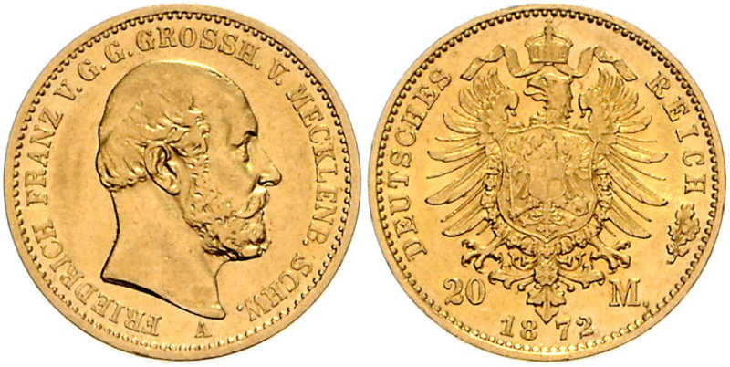 MECKLENBURG-SCHWERIN, Friedrich Franz II., 1842-1883, 20 Mark 1872 A.
vz+
J.23...