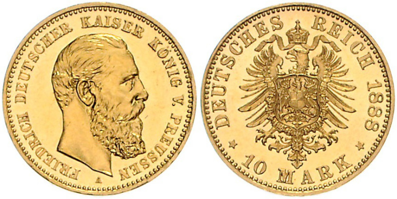 PREUSSEN, Friedrich III., 1888, 10 Mark 1888 A.
Ware ist regelbesteuert
standa...