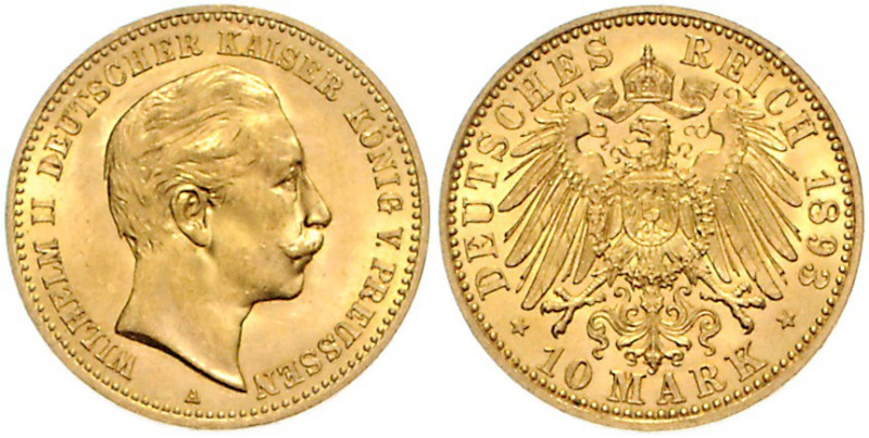 PREUSSEN, Wilhelm II., 1888-1918, 10 Mark 1893 A.
st fein
J.251