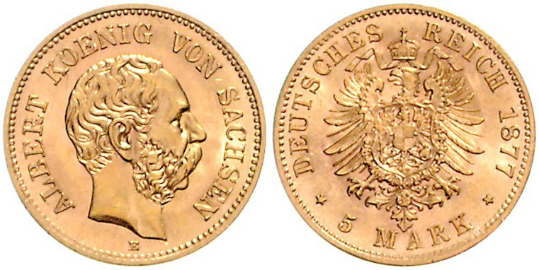 SACHSEN, Albert, 1873-1902, 5 Mark 1877 E.
st
J.260