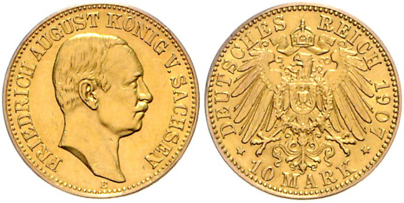 SACHSEN, Friedrich August III., 1904-1918, 10 Mark 1907 E.
f.st
J.267