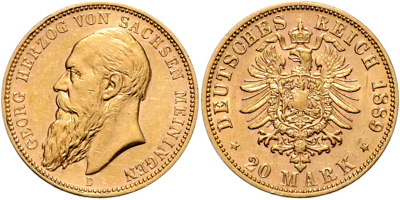 SACHSEN-MEININGEN, Georg II., 1866-1914, 20 Mark 1889 D.
vz
J.277