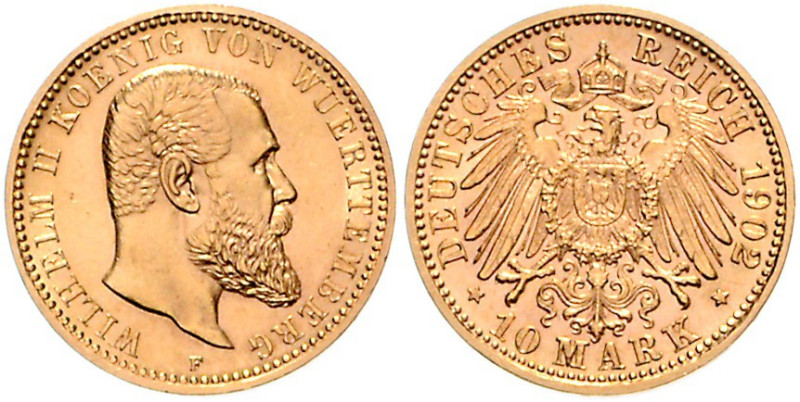 WÜRTTEMBERG, Wilhelm II., 1891-1918, 10 Mark 1902 F.
st
J.295