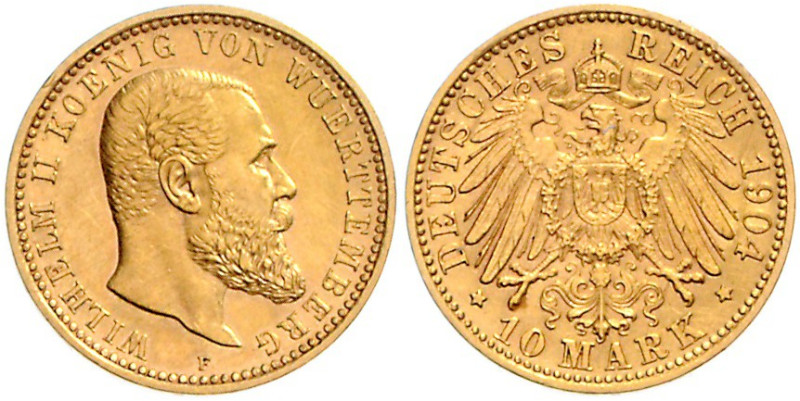 WÜRTTEMBERG, Wilhelm II., 1891-1918, 10 Mark 1904 F.
st
J.295